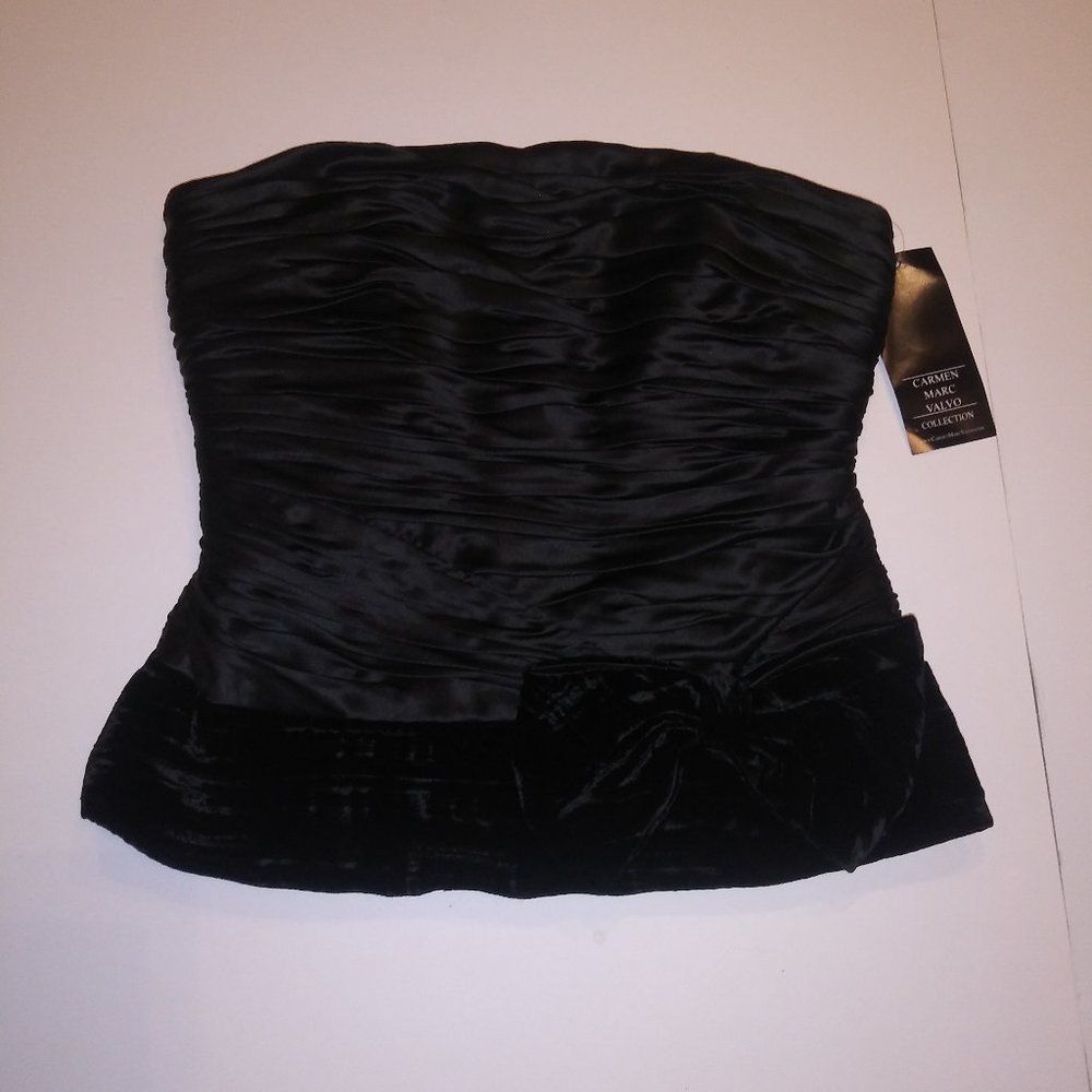 Carmen Marc Volvo Collection, Black Satin 100% Silk, Bustier, Size 8, NWT